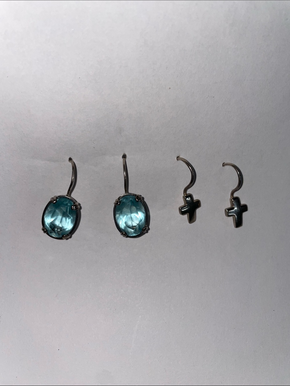 Gorgeous sterling silver925 Blue Crystal Drop Earrings with Cross Charm Set